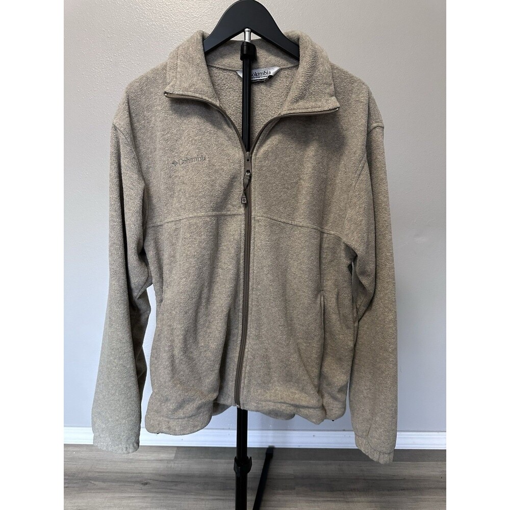 Columbia Jacket Men's Beige Full Zip Stand-Up Collar Logo Accent